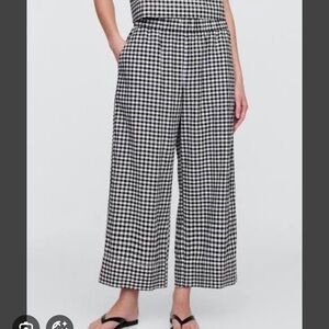 GAP Black and White Gingham Linen Blend Wide-Leg Pants Size Medium Ankle